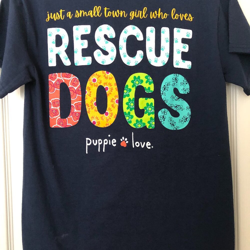 Puppy Love Rescue Dog Womans T-Shirt Navy Size Small NWT